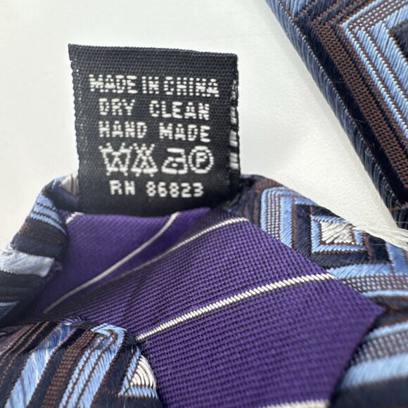 Roberto Villini Couture 7 Fold Purple Blue 100% Silk Tie Hand Made Modern Career - Picture 7 of 8
